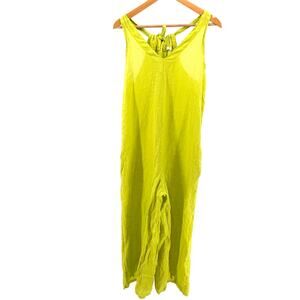 Made in Italy Neon Lime Green 100% Linen Wide Leg Jumpsuit